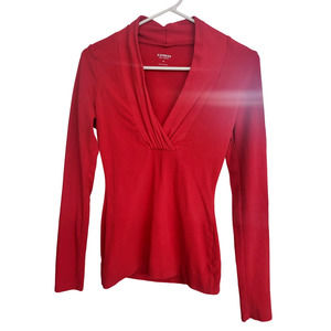 Express Sexy Stretch Long Sleeve V Neck Shirt in Cherry Red - Size XS